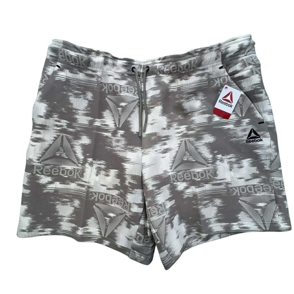 Reebok RBK Credential Shorts 3XL Gray Driftwood Print Athletic Drawstring‎